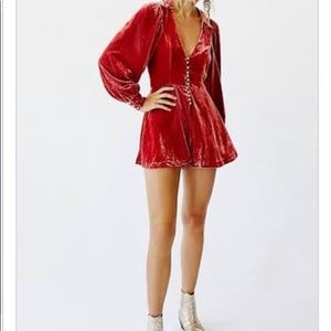 Free People NWT, boho, coral romper, velveteen